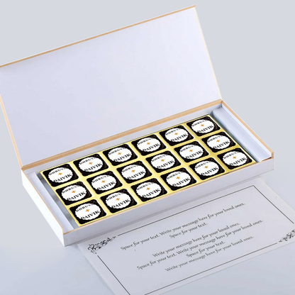 White elegant box printed chocolates twins announcement