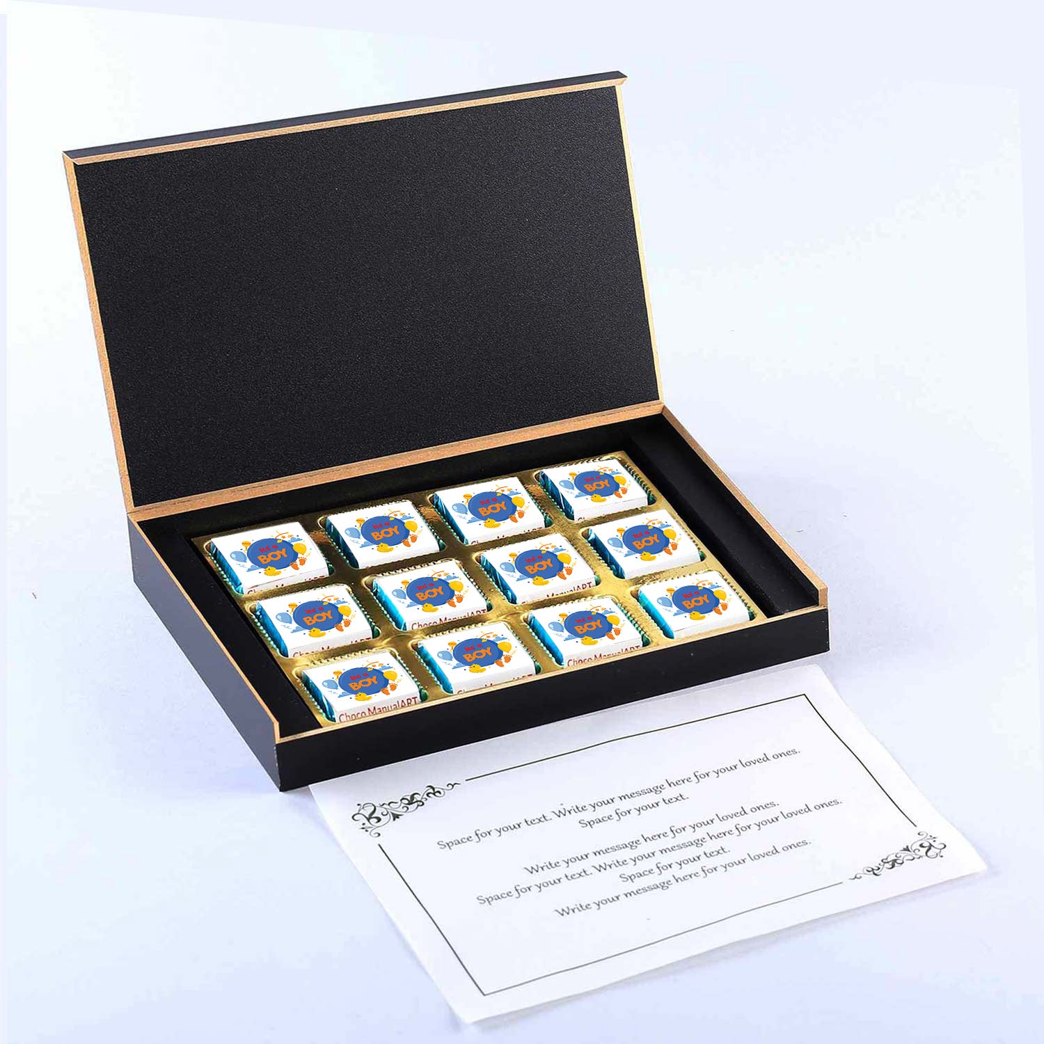 Baby boy birth announcement "It's a Boy" customised chocolates