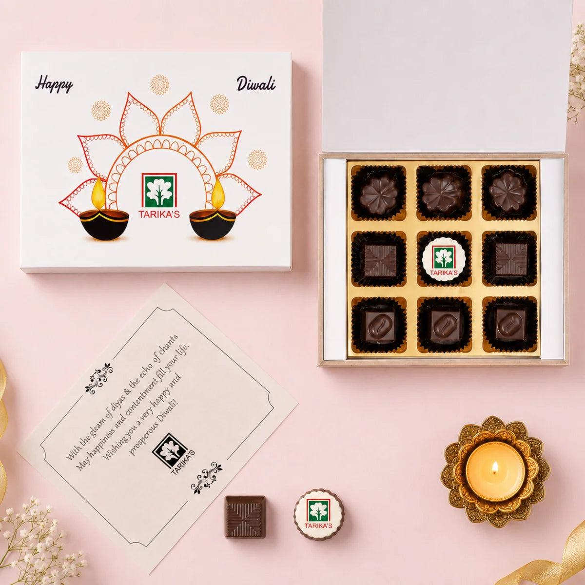 Corporate Diwali Chocolate Gift Box – 9 Chocolates | Custom One Printed | Min. 10 Boxes
