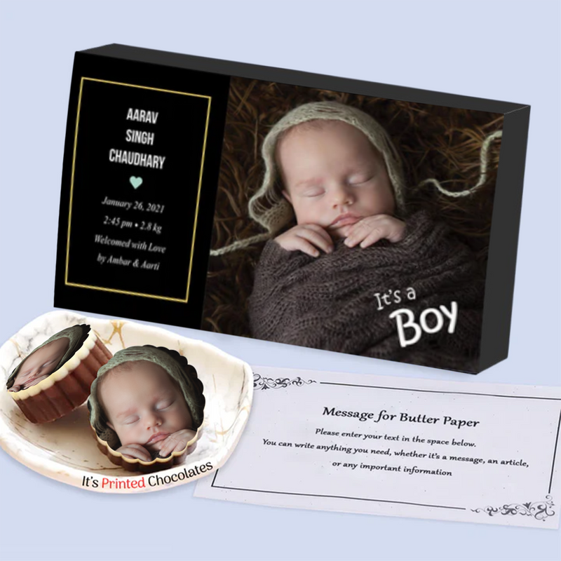 Tiny heart personalised twins announcement printed chocolates