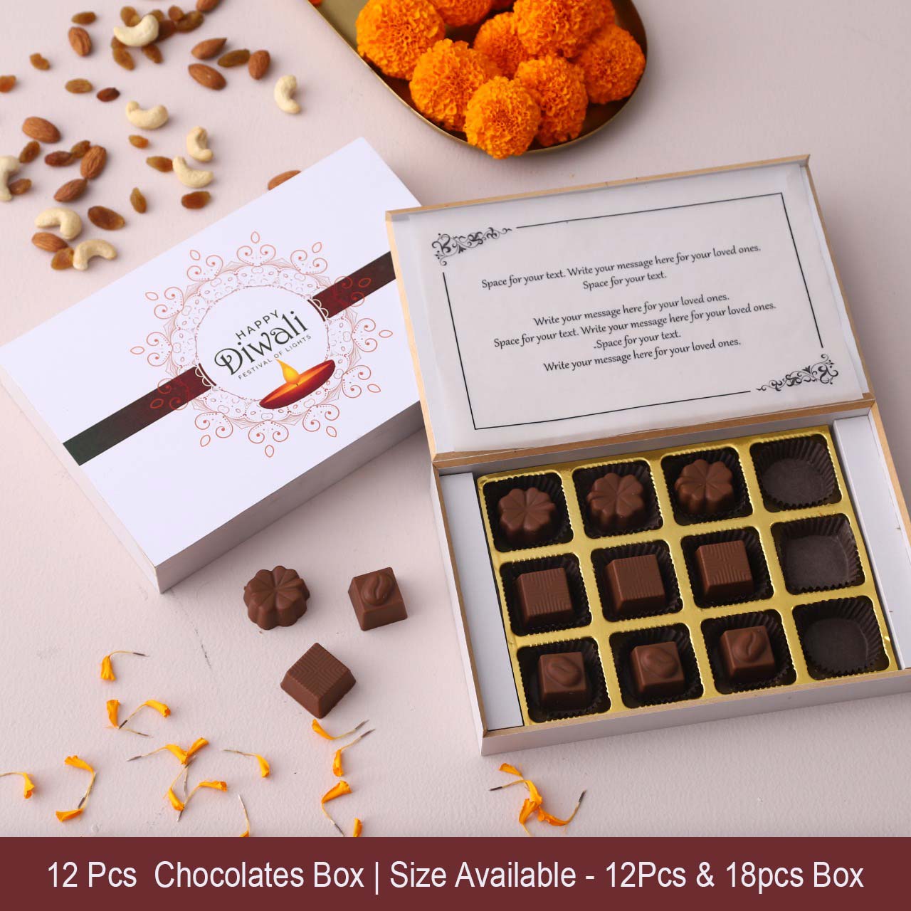 Delicate designer white box of wrapped chocolates