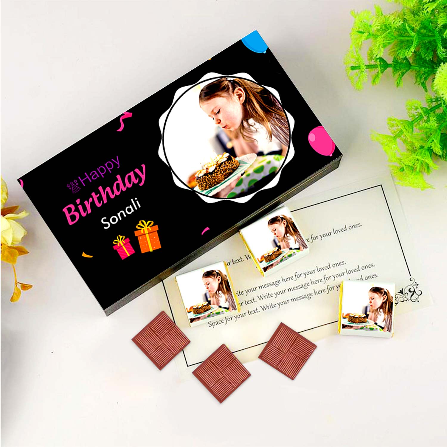 Chocolate Birthday Gift for Kids with Photo Name Messages print on them