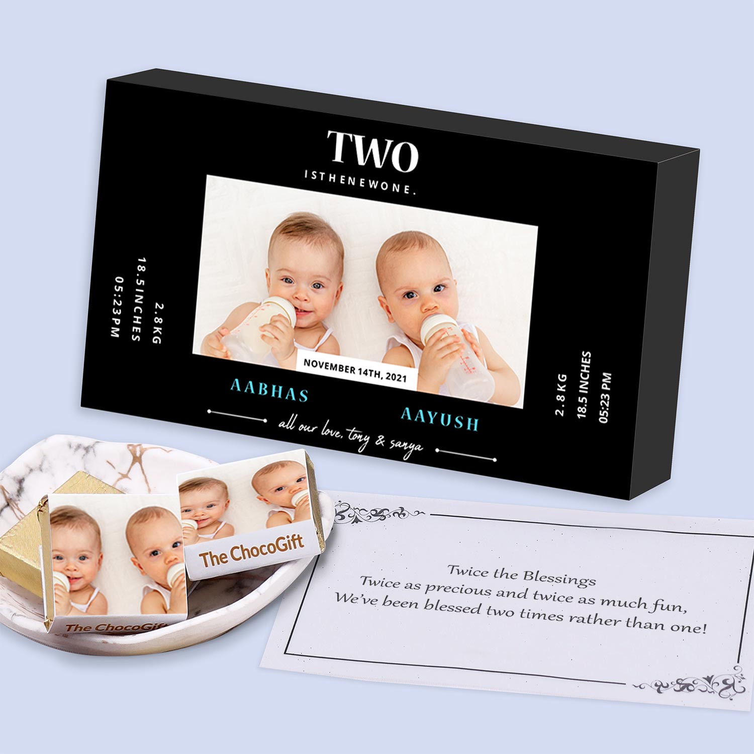 Two is the new one customised announcement for twins birth