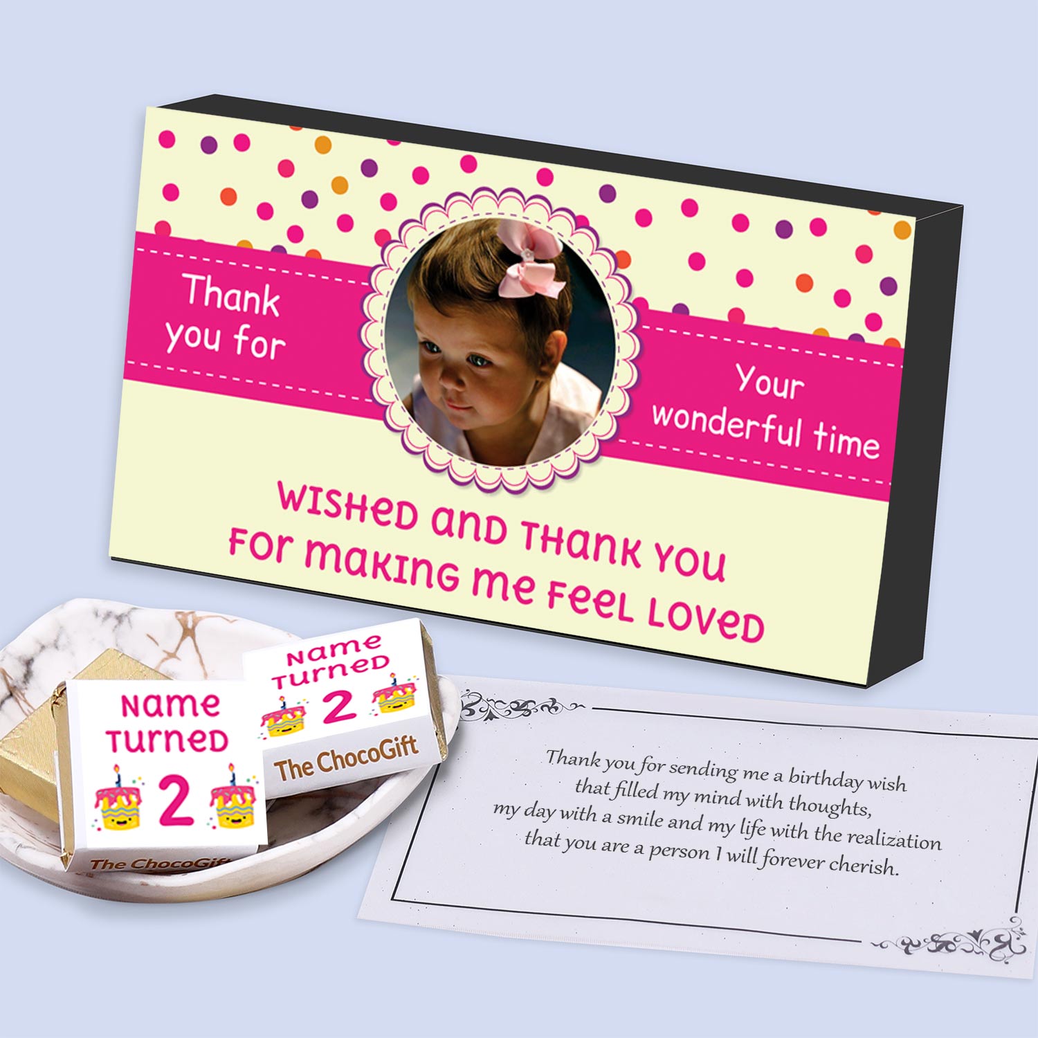 Dotted design printed wrapped chocolates birthday return gift