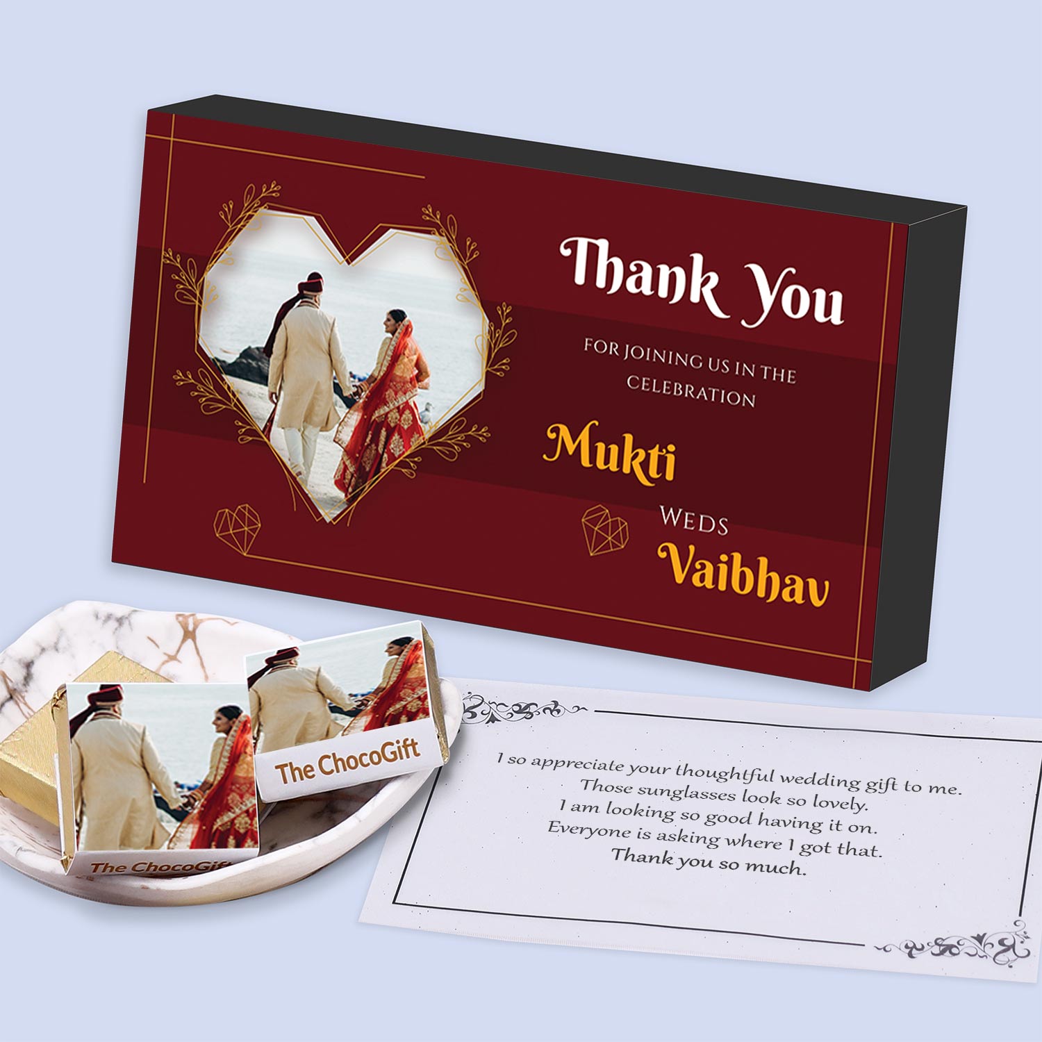 "Thank You" personalised wedding return gift chocolates
