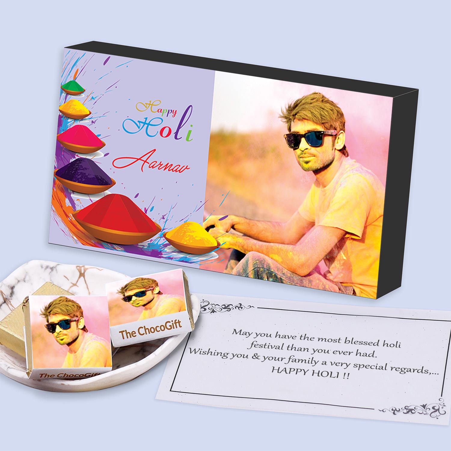 Colourful holi personalised gift of chocolates
