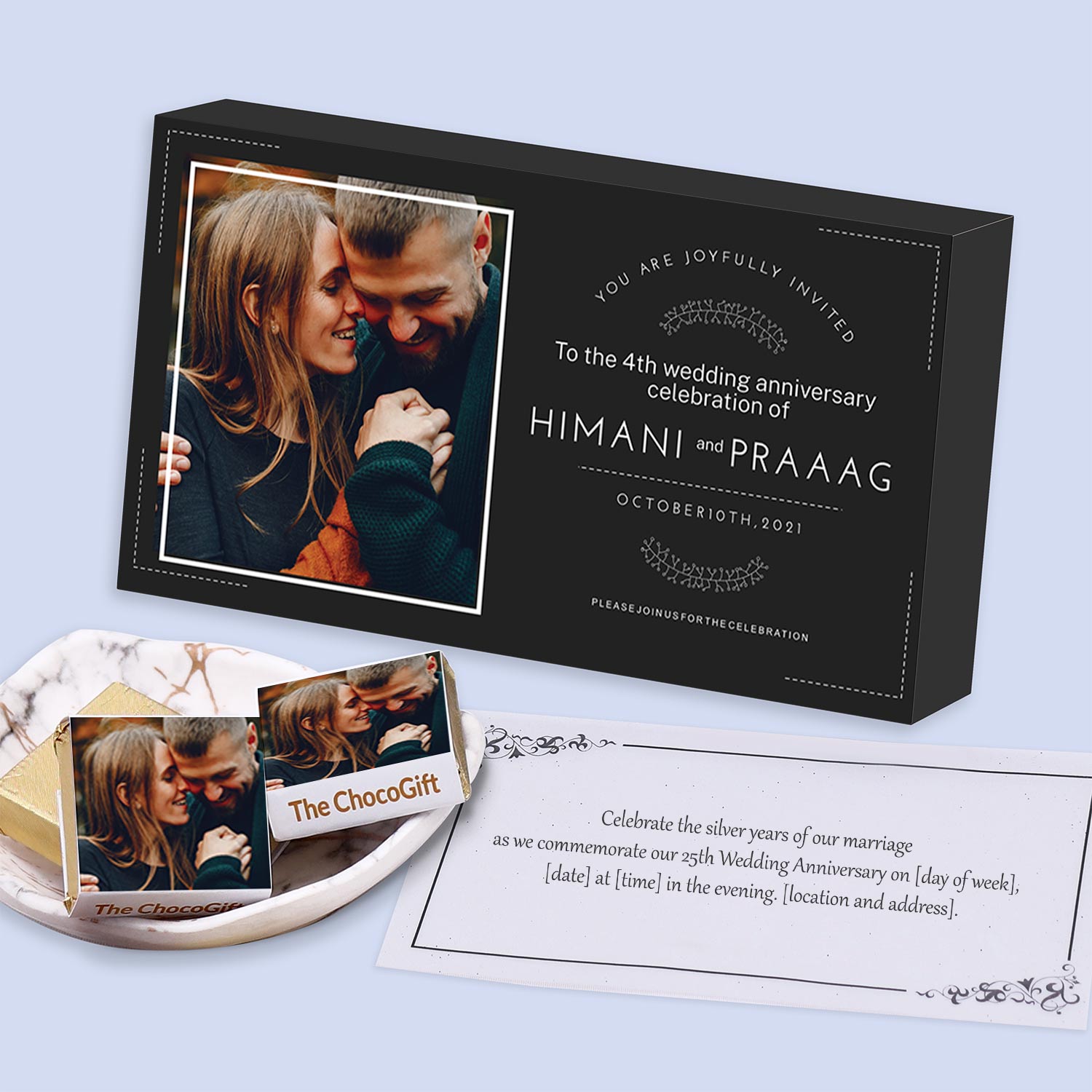 Personalised elegant black Anniversary Invitation