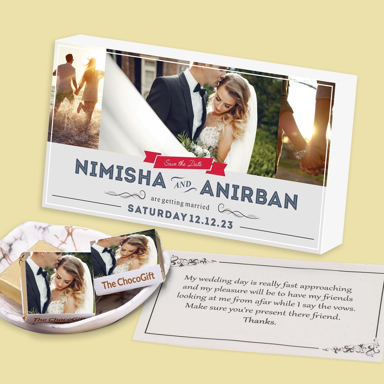 Wedding date printed wrapped chocolates invitation