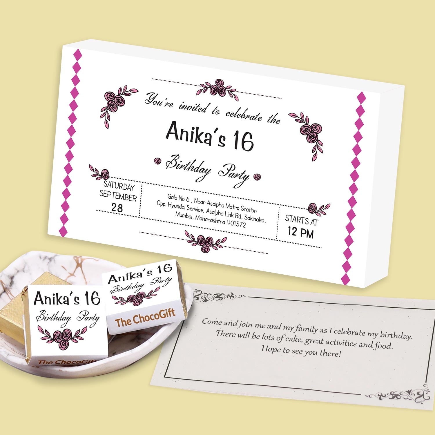 Delicate design printed personalised birthday invitation gift