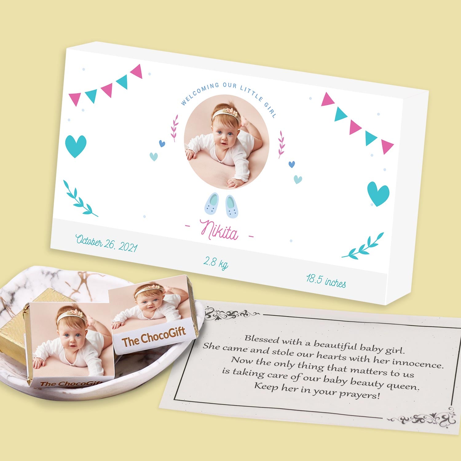 White elegant designed personalised baby announcement