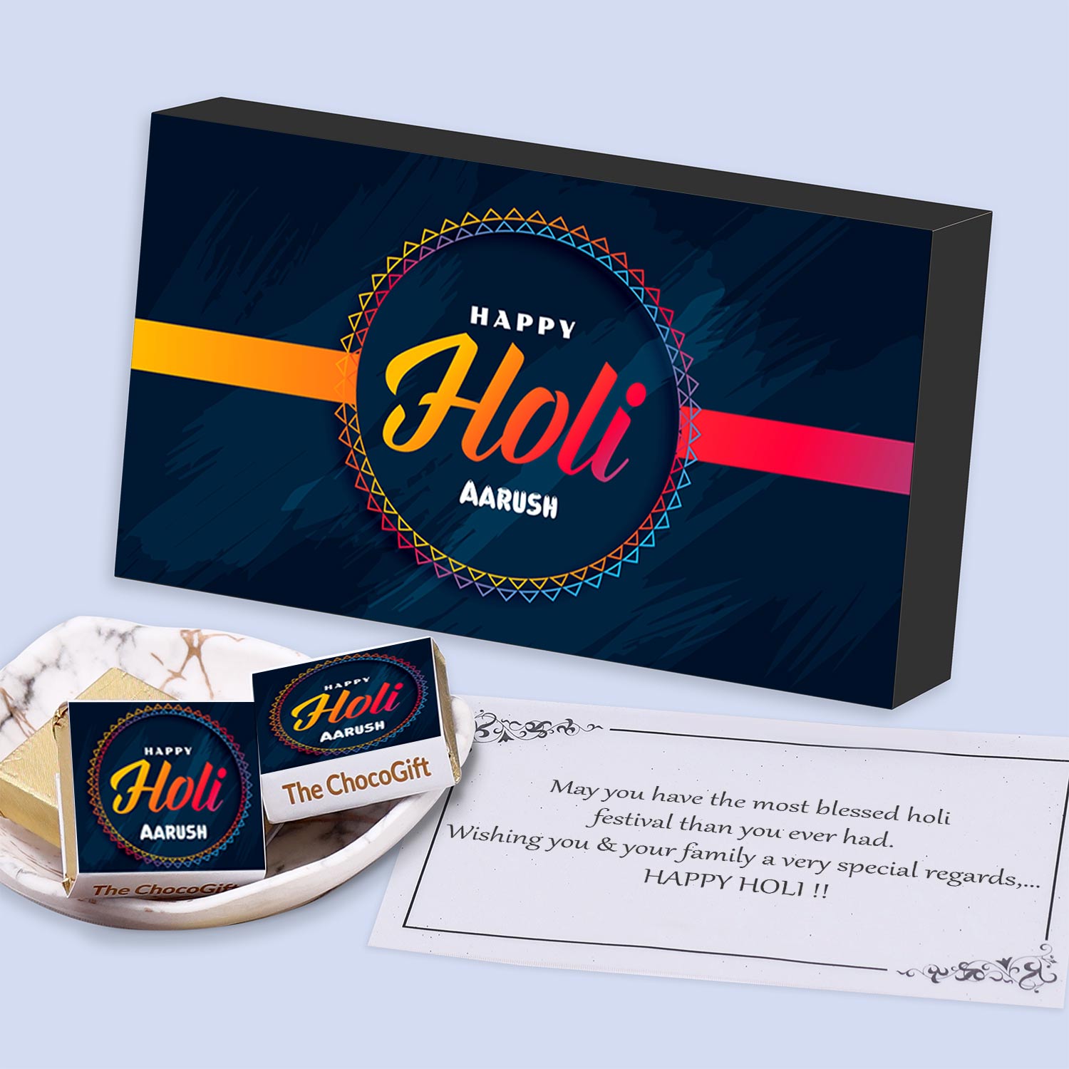 Geometric border Happy Holi personalised gift