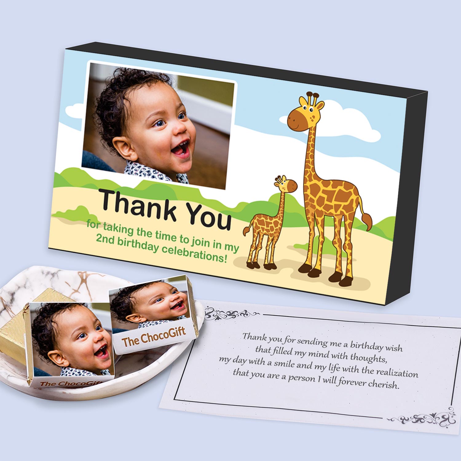 Cute giraffes personalised wrapped chocolates birthday return gift