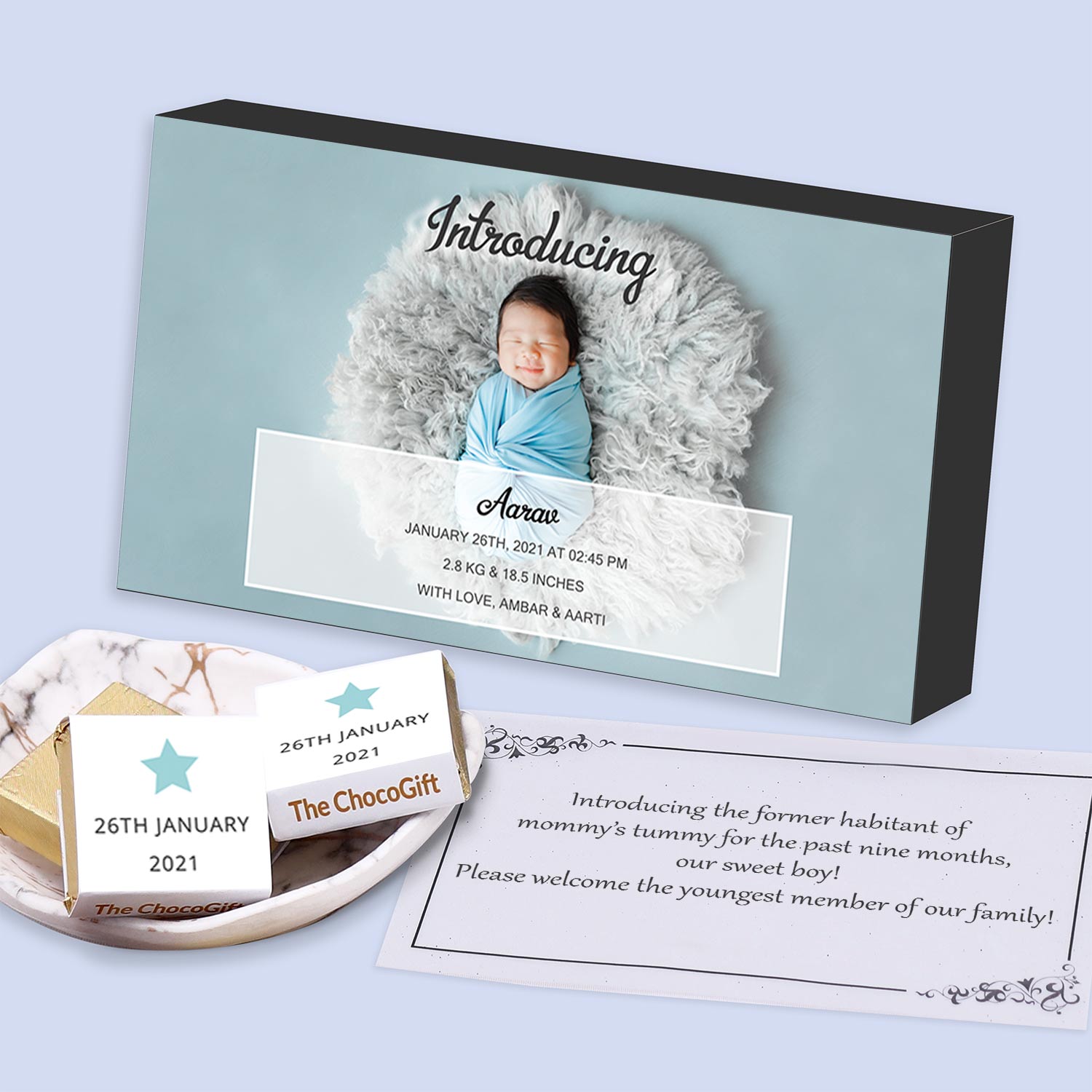 Star printed wrapped chocolates baby announcement gift