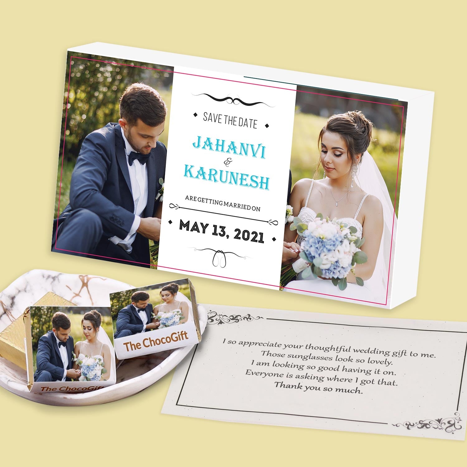 Turquoise wedding date printed wrapped chocolates invitation