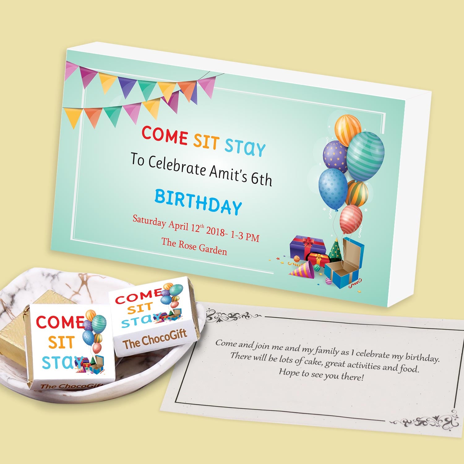 Balloons & gifts printed personalised birthday invitation