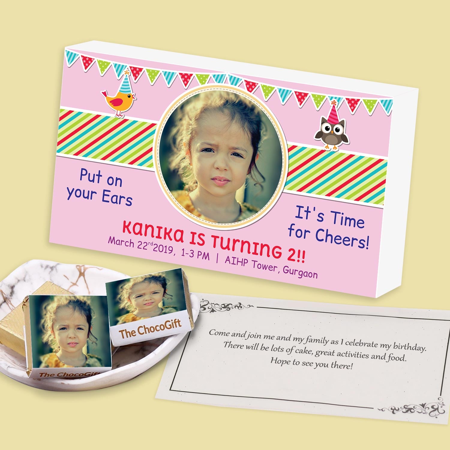 Colorful graphics printed personalised birthday invitation