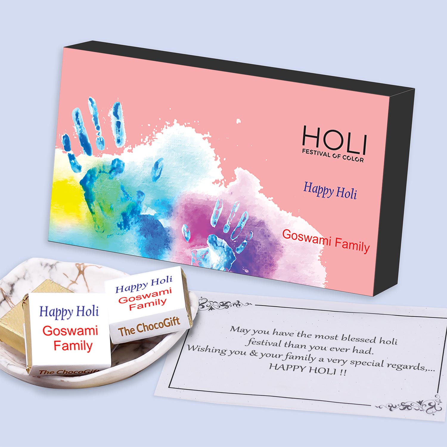 Water colour palm print personalised holi gift