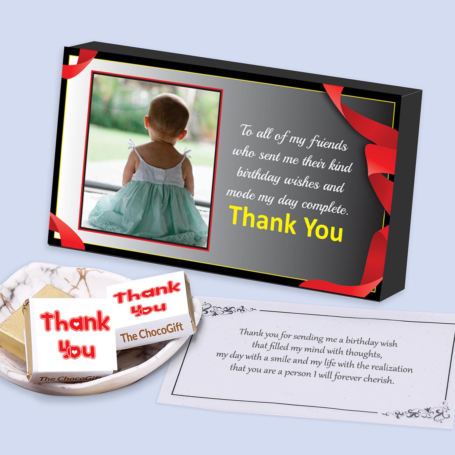 Red ribbon birthday personalised return gift