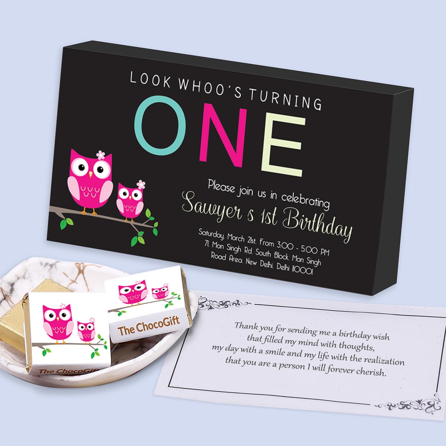 Baby mommy owls personalised birthday invitation gift