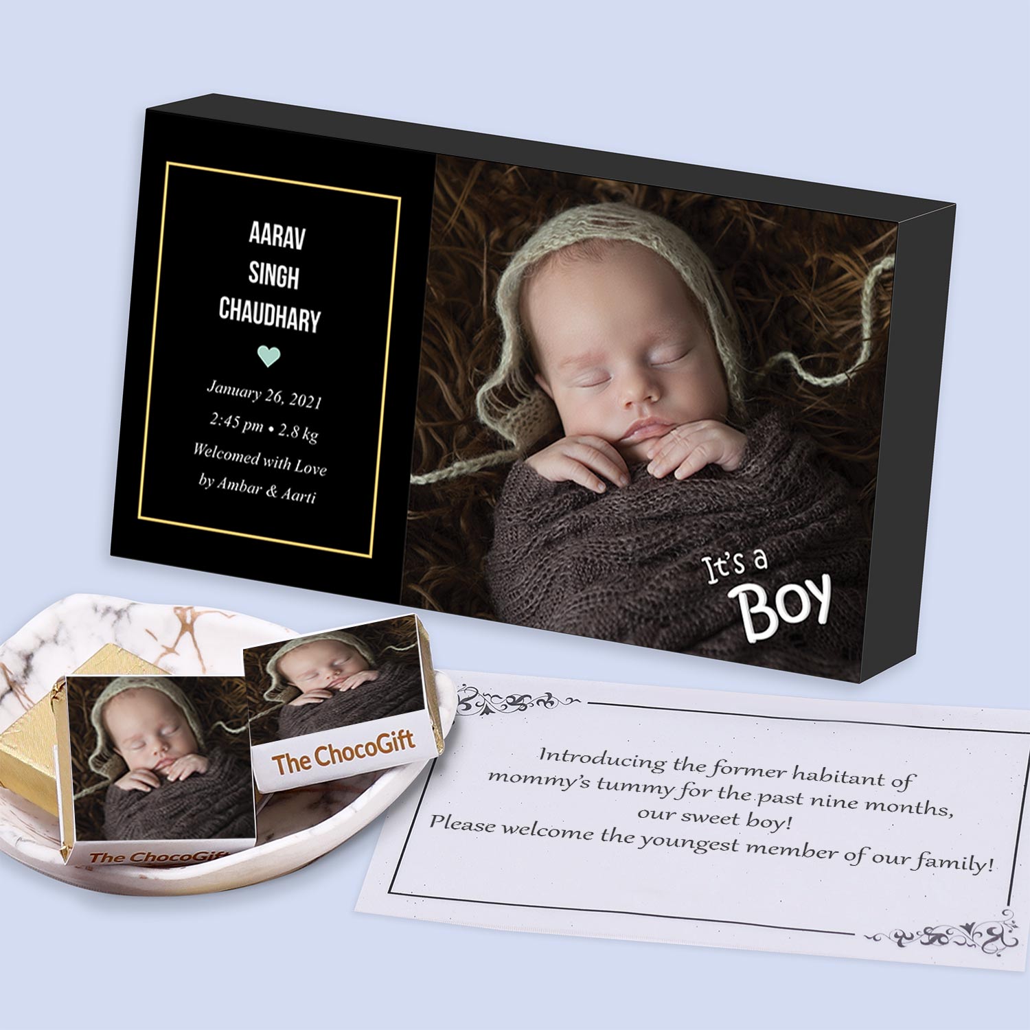 Elegant customised baby boy announcement gift