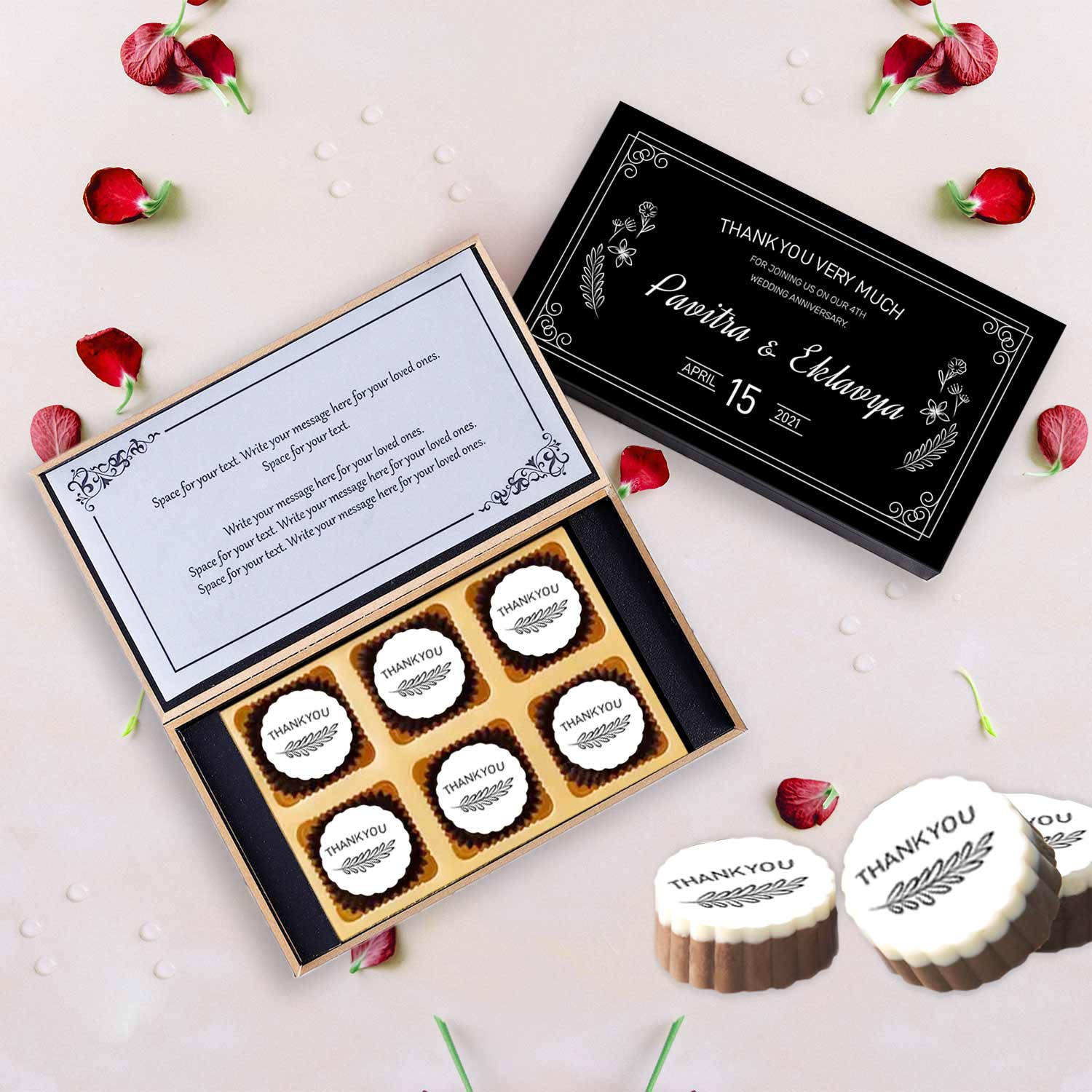 Black elegant box printed chocolates anniversary return gift