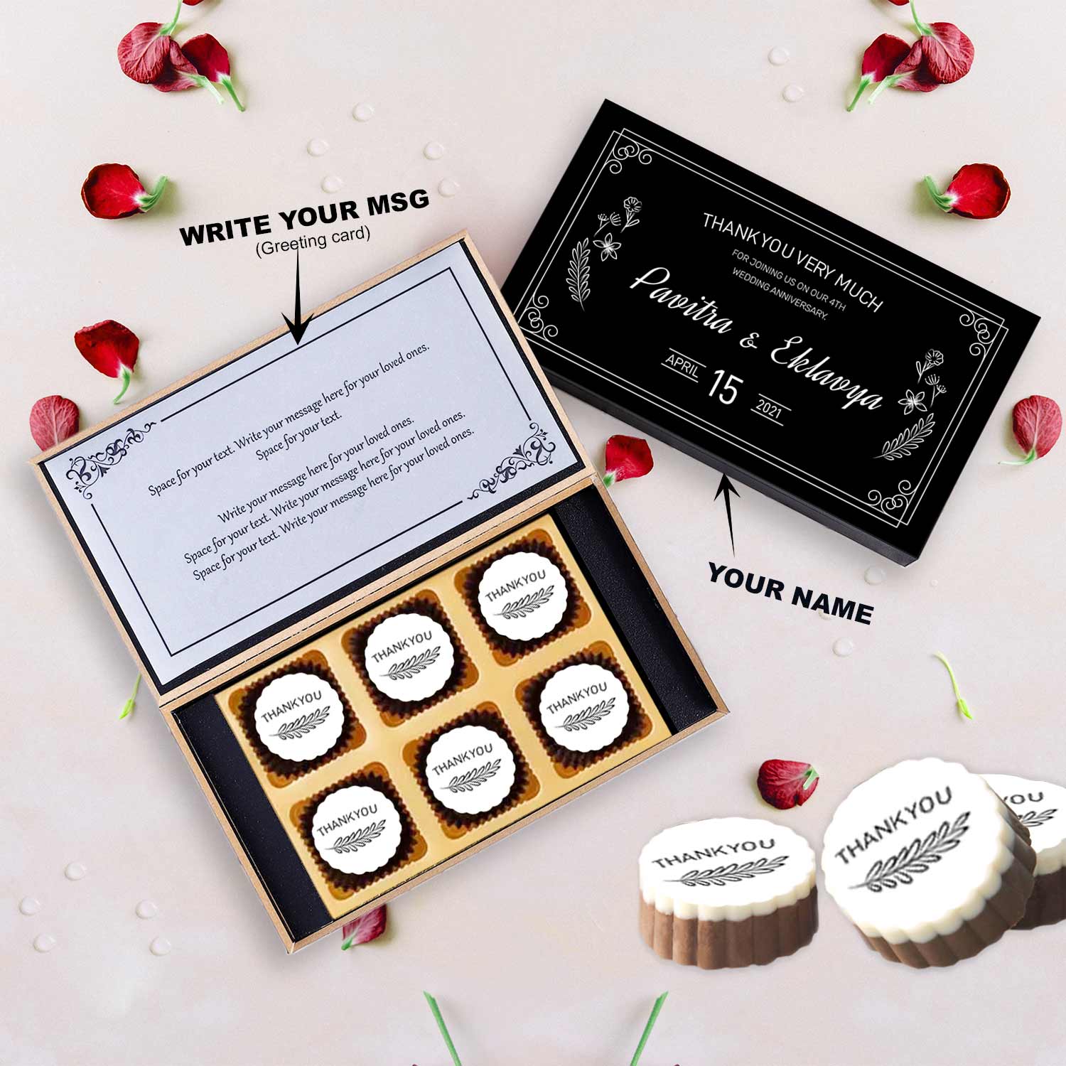 Black elegant box printed chocolates anniversary return gift