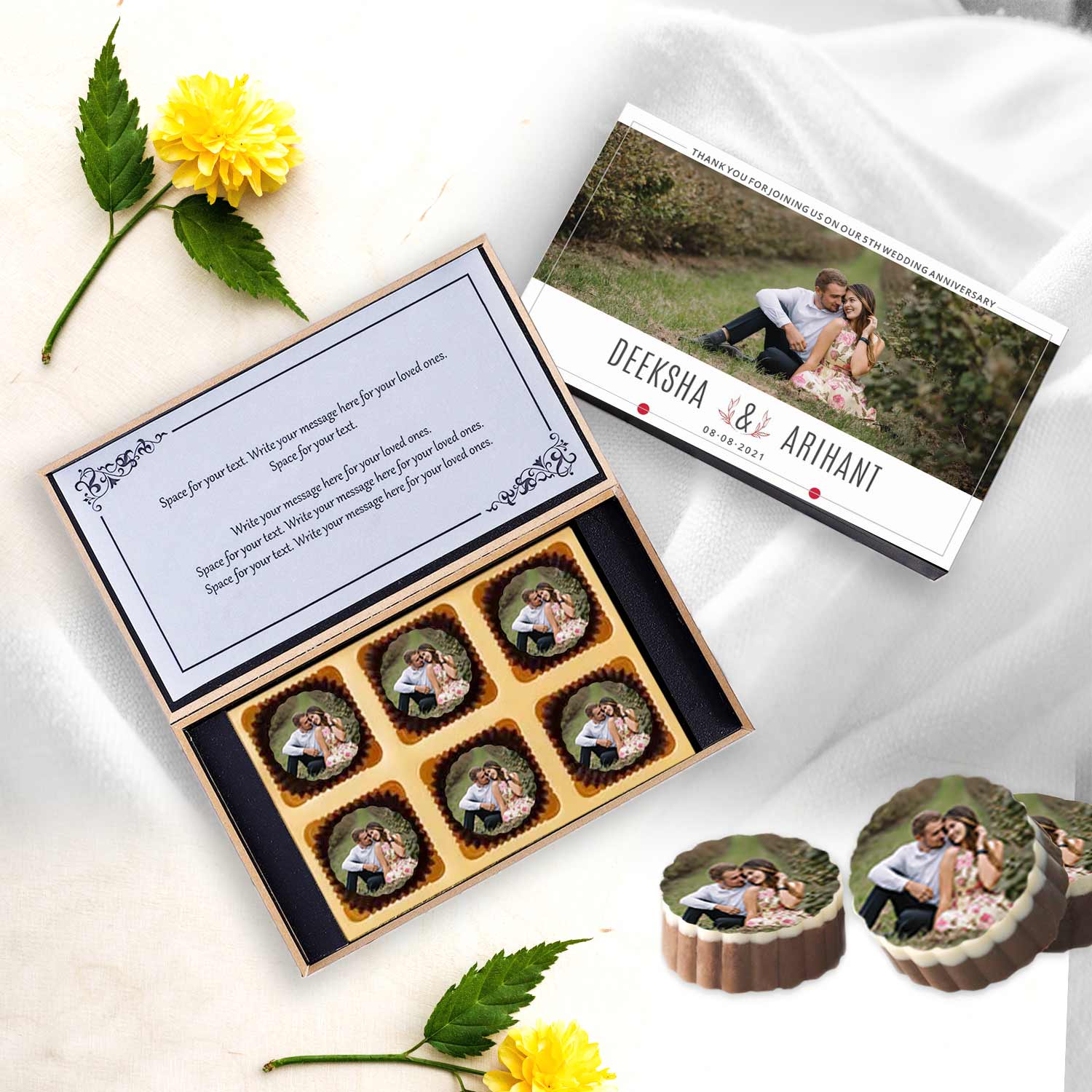 White modern box printed chocolates anniversary return gift
