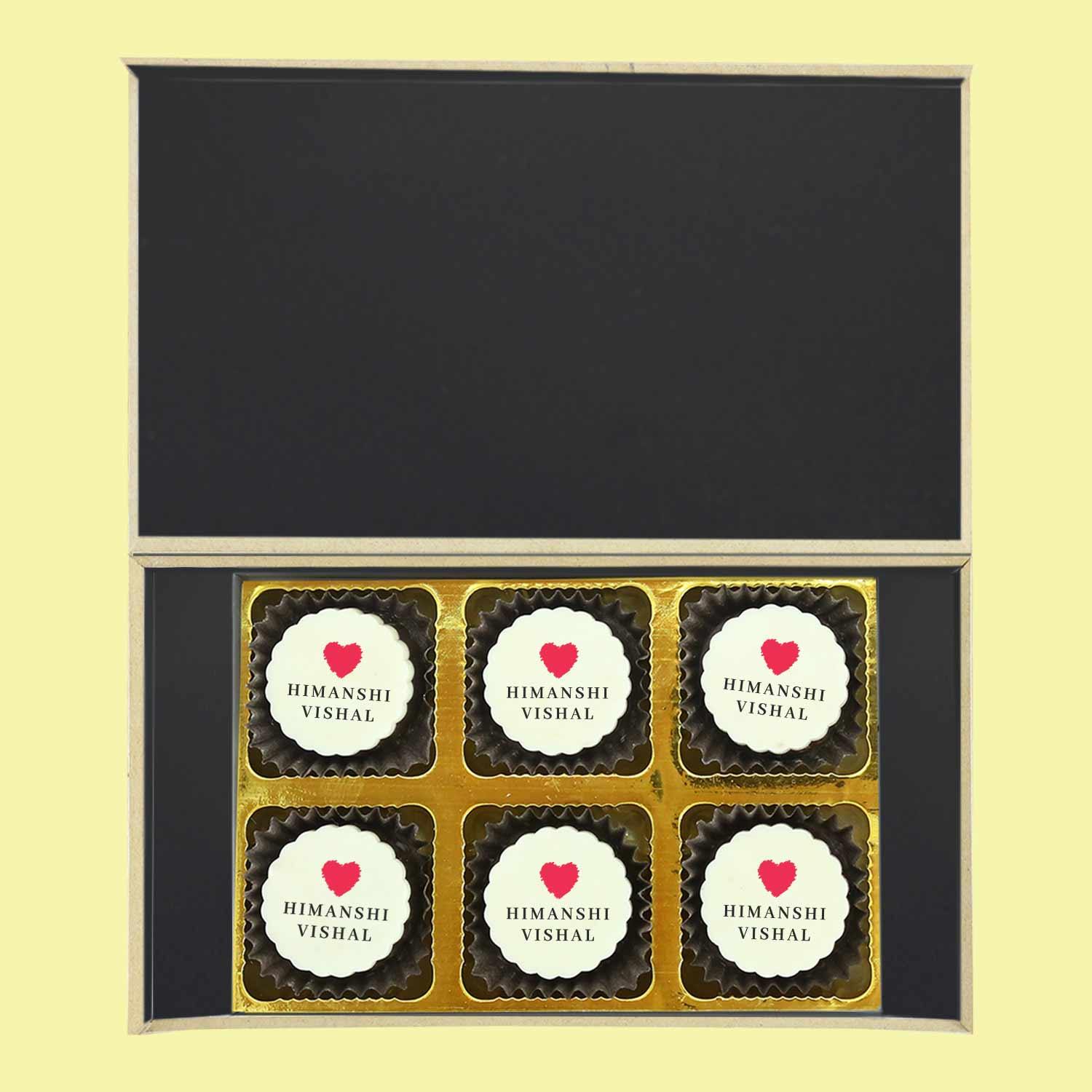 Red heart anniversary return gift printed chocolates - Choco ManualART