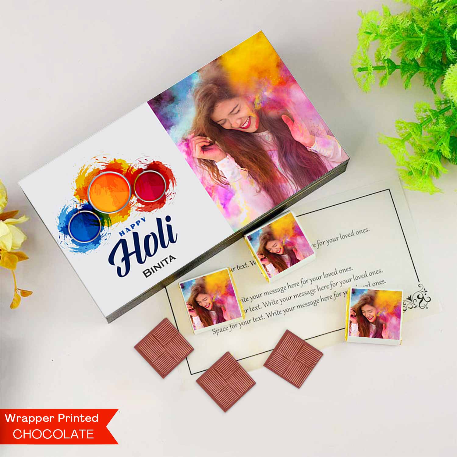 A dash of colours customised chocolates holi gift