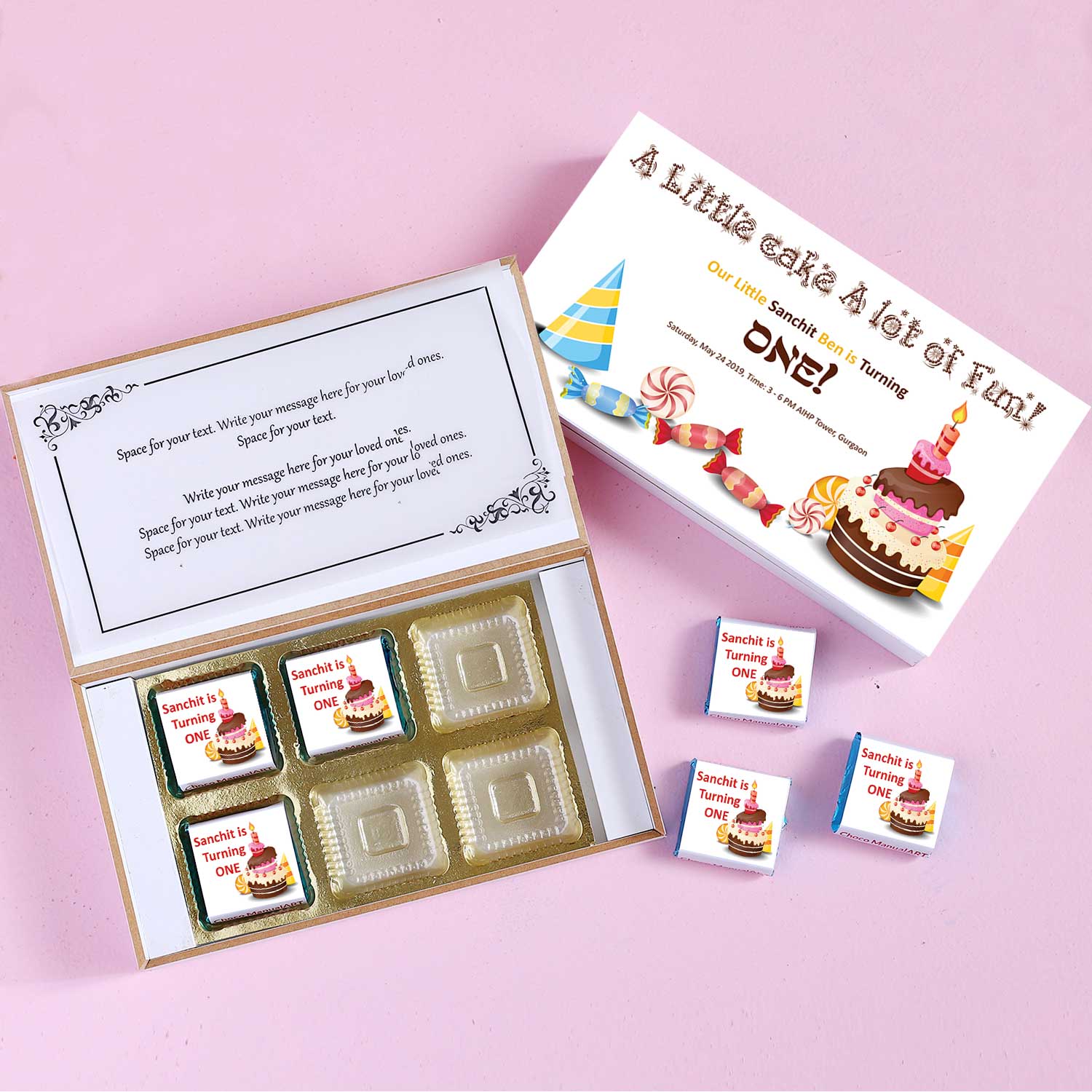 A little cake a lot of fun customised birthday invitation .CUSTOMIZED BIRTHDAY INVITATION A LITTLE CAKE A LOT OF FUN PRINTED GIFT BOX   