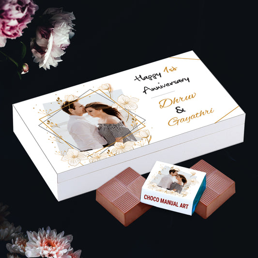 Wedding anniversary chocolate gift.	  anniversary chocolate gift box. Personalised chocolate box for  anniversary gift. Chocolate gift boxes for anniversary.