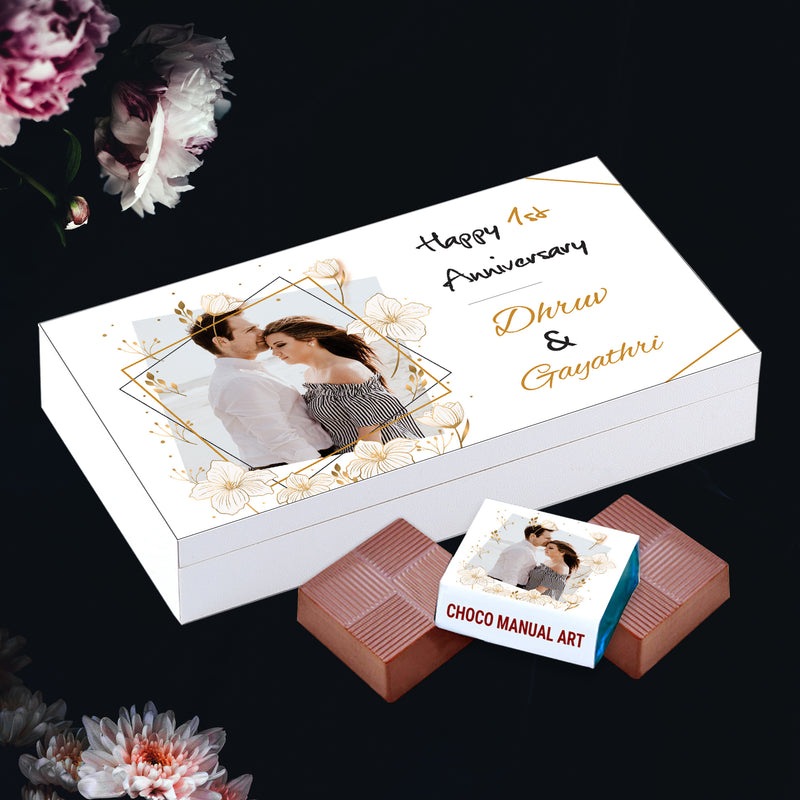 Wedding anniversary chocolate gift.	  anniversary chocolate gift box. Personalised chocolate box for  anniversary gift. Chocolate gift boxes for anniversary.