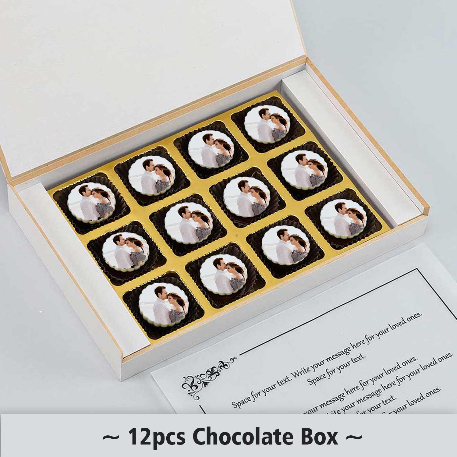 photo printed on chocolates graceful design and border