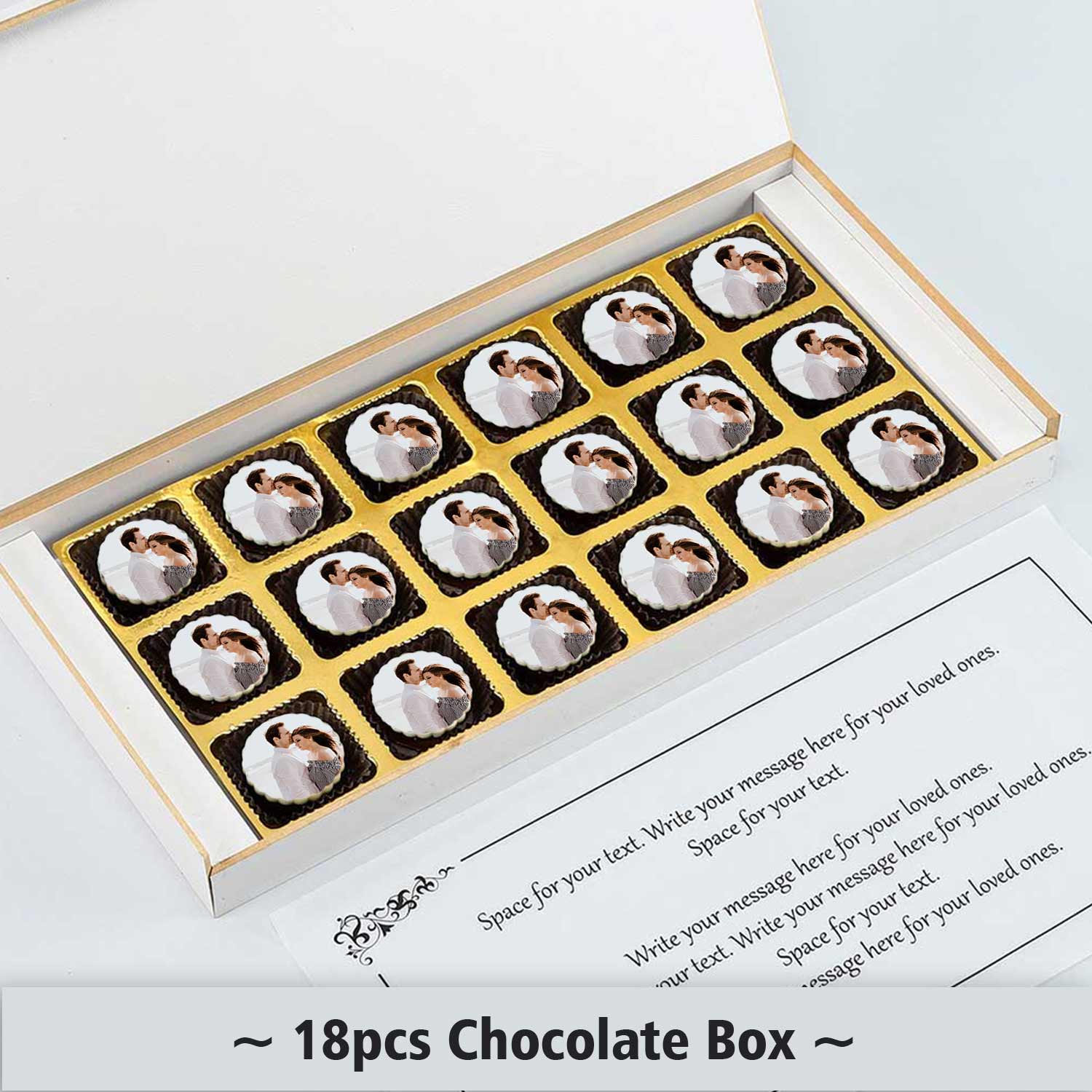 photo printed on chocolates graceful design and border