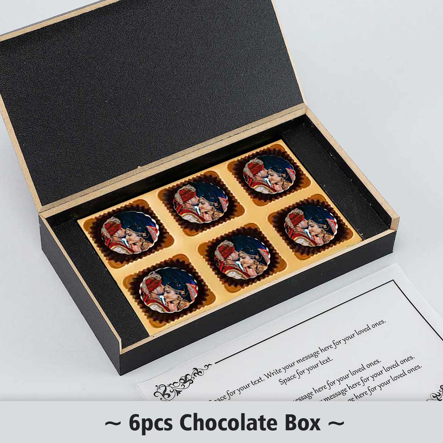 photo printed on chocolates and box with delicate border design