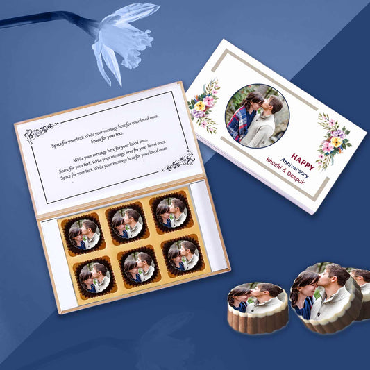 Photo printed chocolates with decorative floral design on box