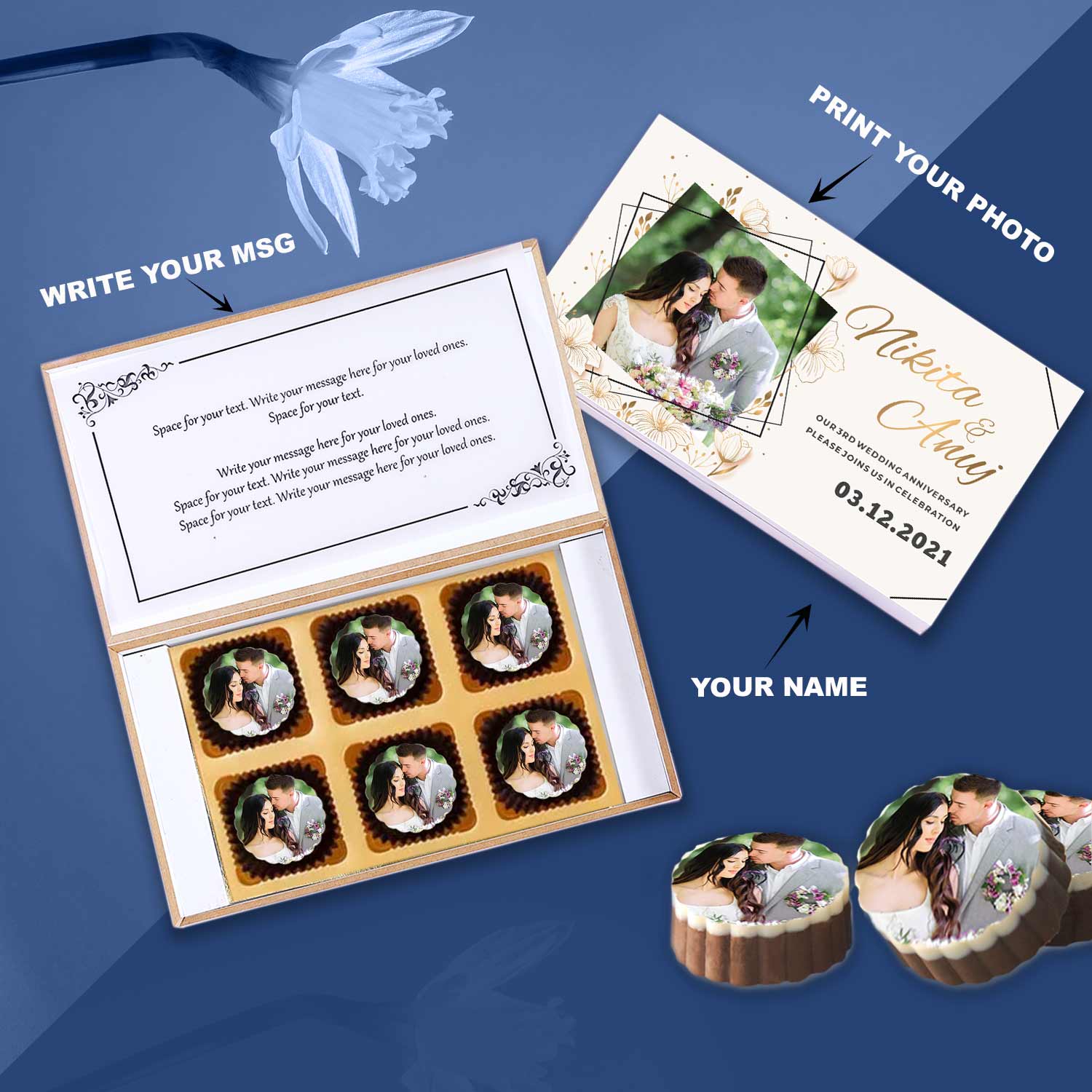 Golden floral Designed Personalised Anniversary Invite