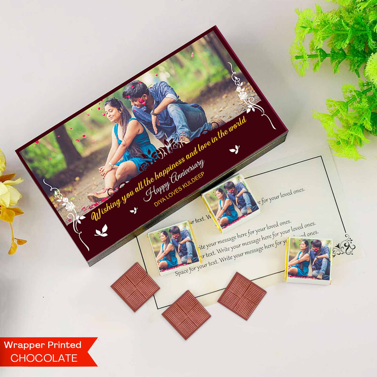 Photo printed on wrapper and box of chocolates