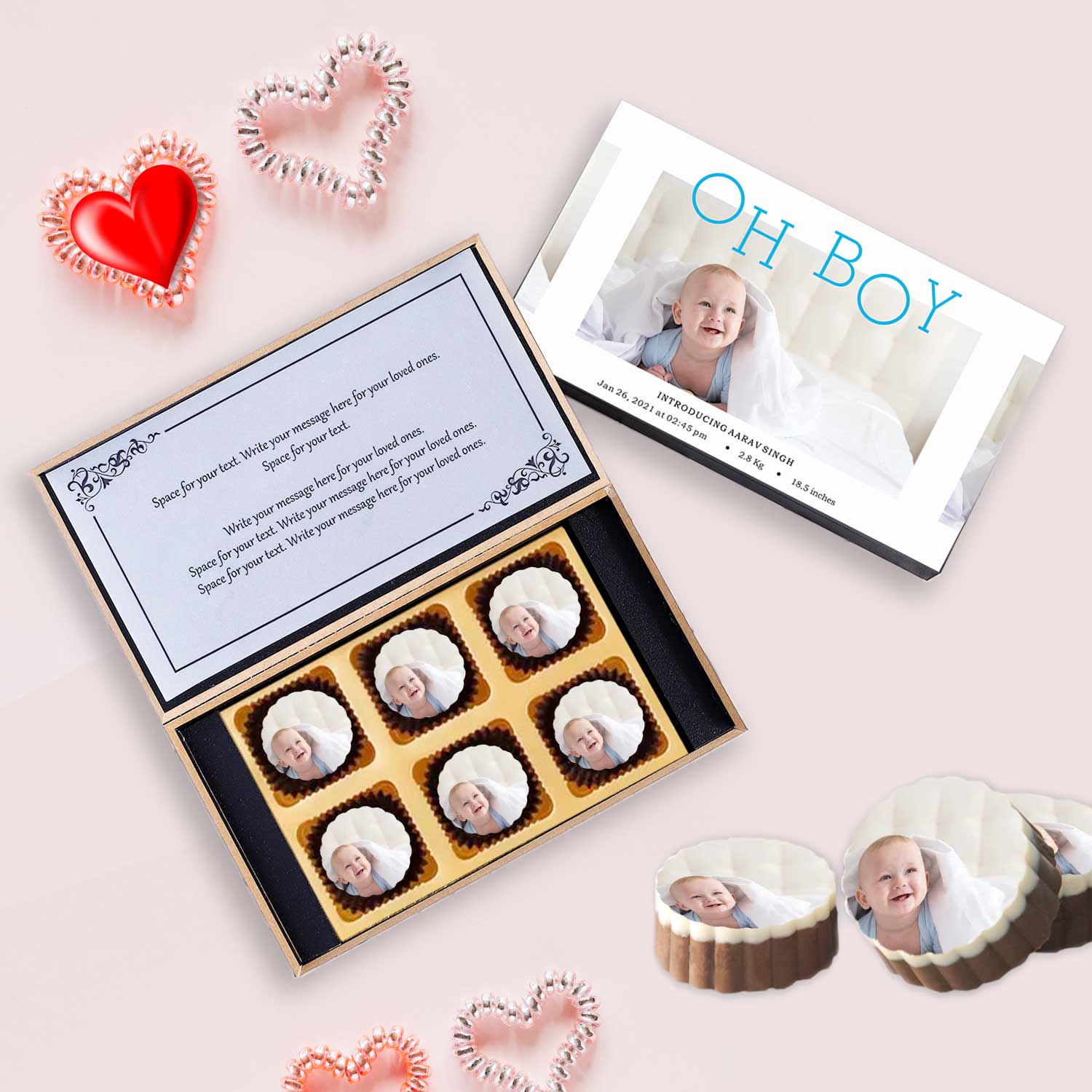 "Oh Boy" printed baby boy announcement chocolates gift