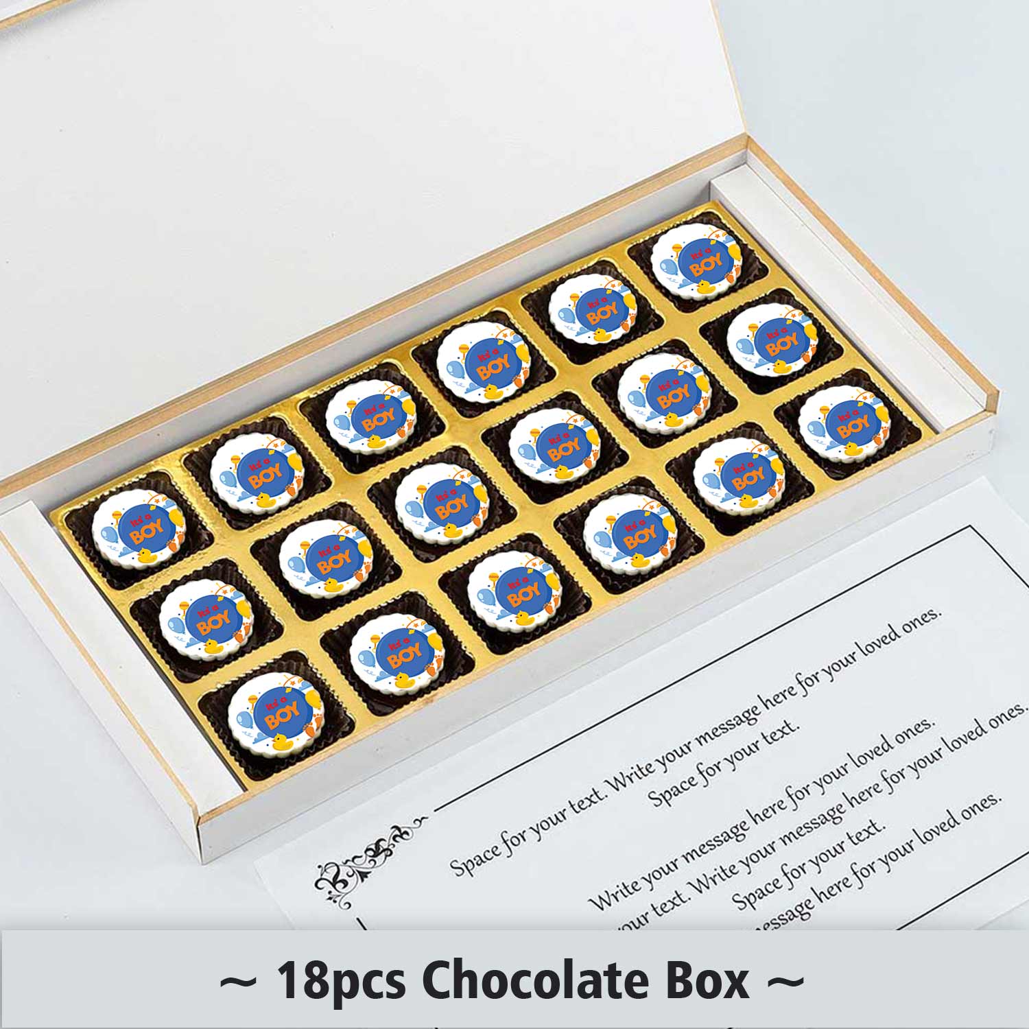 Colorful toys print baby boy announcement chocolate gift
