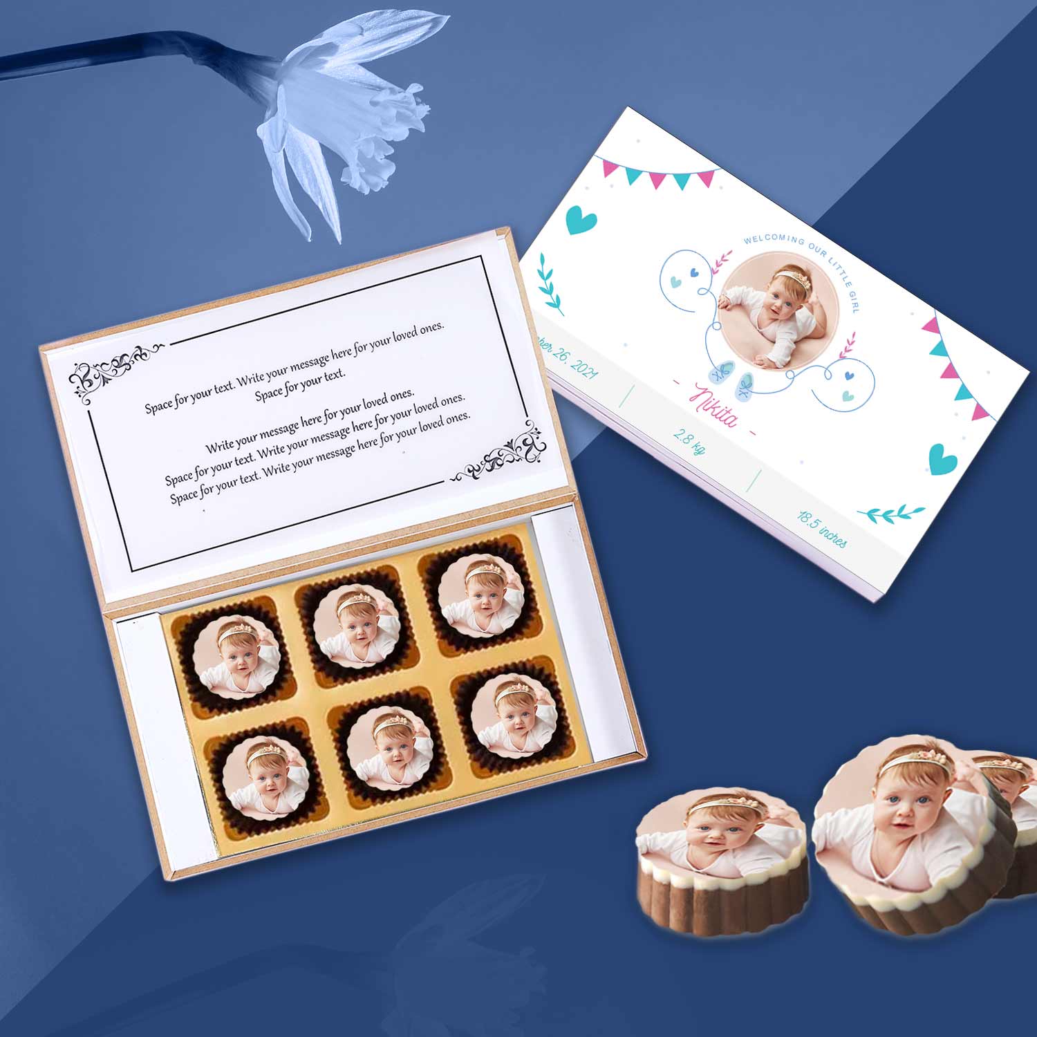 Tiny hearts photo printed chocolates baby announcement
