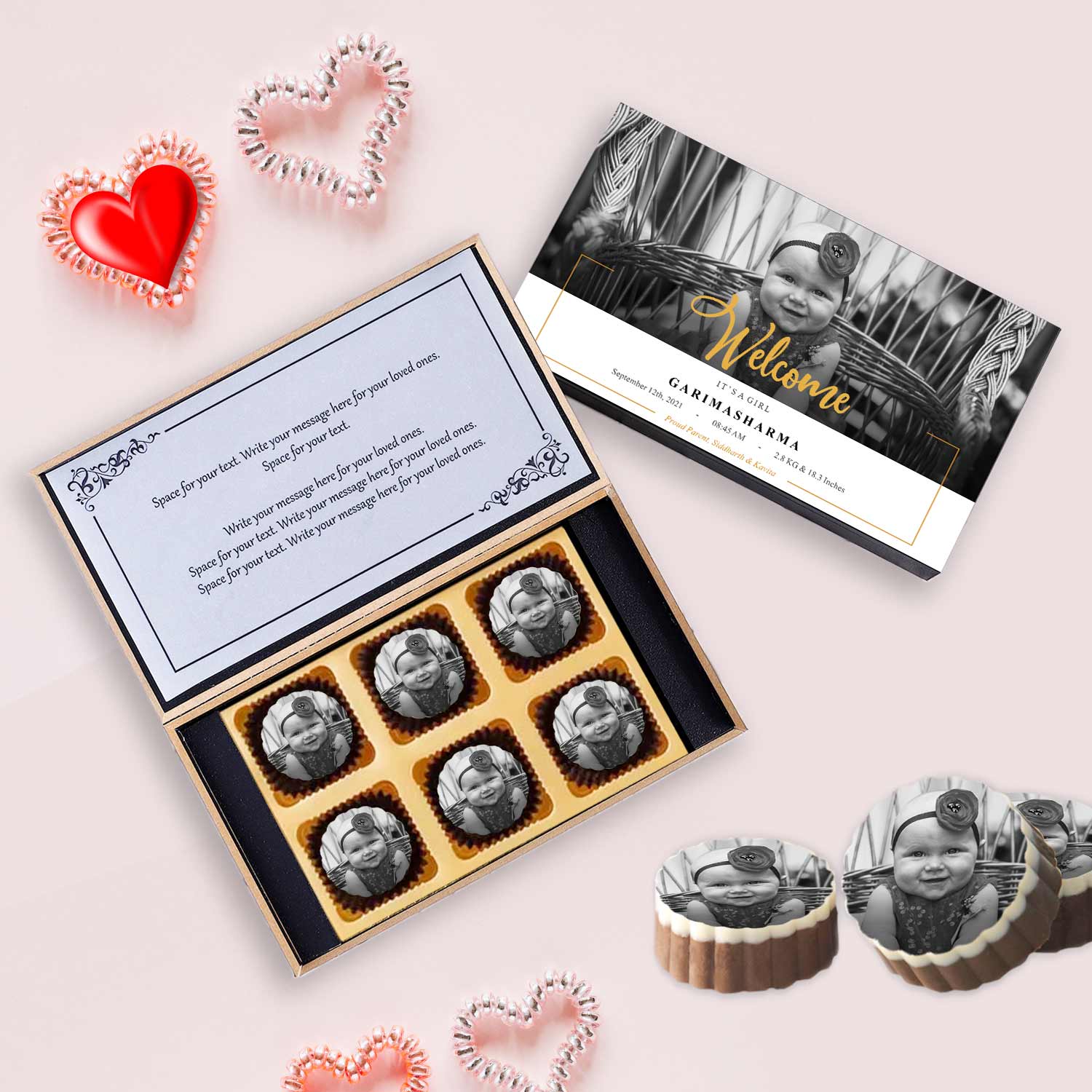 Welcome baby announcement printed chocolates