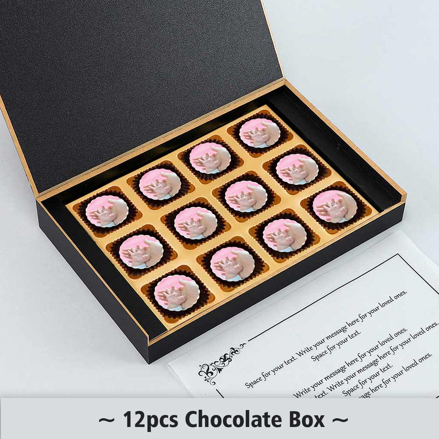 Black elegant photo collage baby announcement printed chocolates