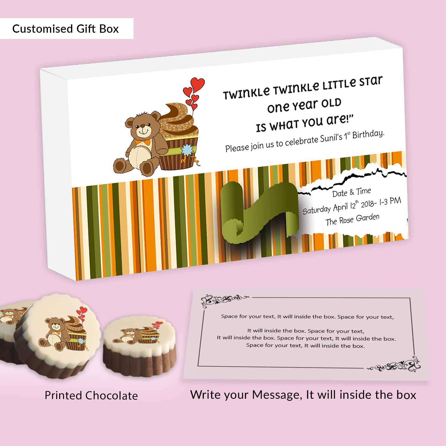 Teddy Design Printed chocolates Birthday Invitation - Choco ManualART