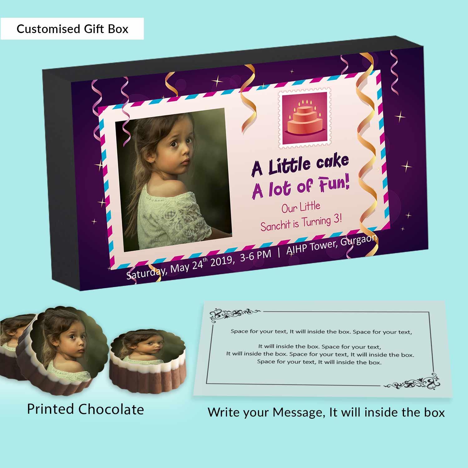Dangling Ribbons photo Printed Chocolates invitation - Choco ManualART