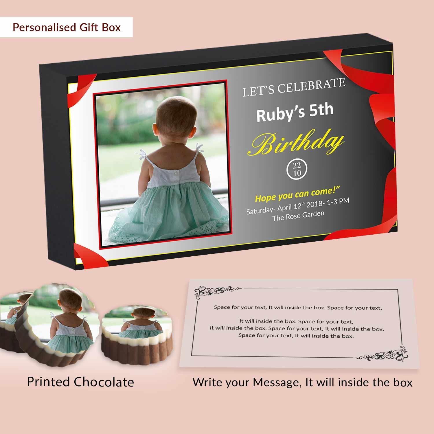 Red ribbon Photo Printed Chocolates birthday invitation - Choco ManualART