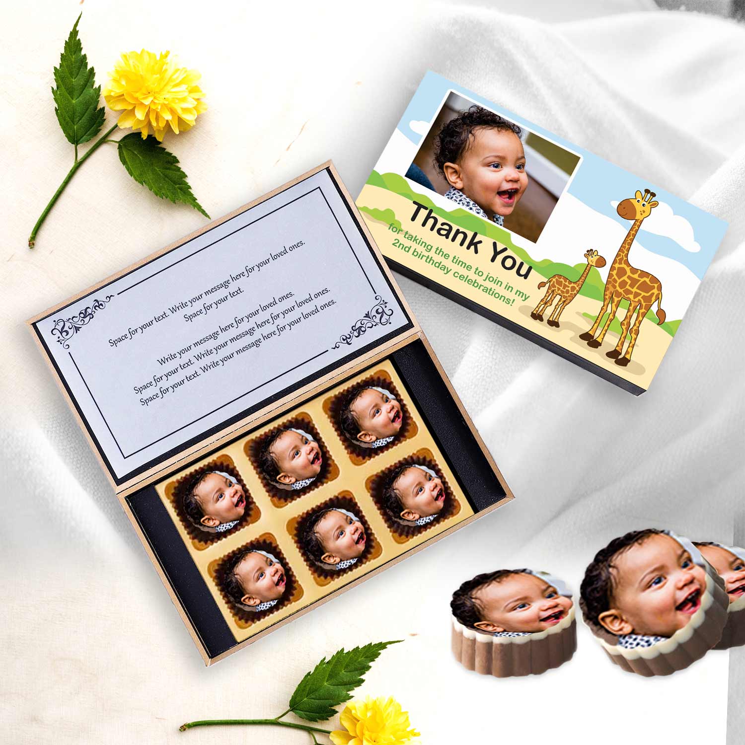 Baby & Mommy giraffes birthday return gift printed chocolates