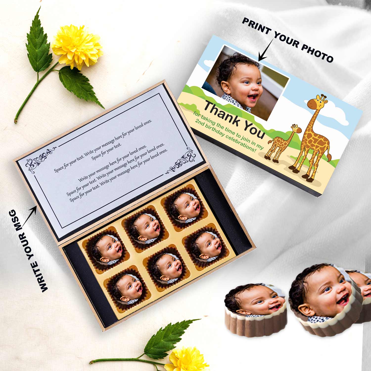 Baby & Mommy giraffes birthday return gift printed chocolates