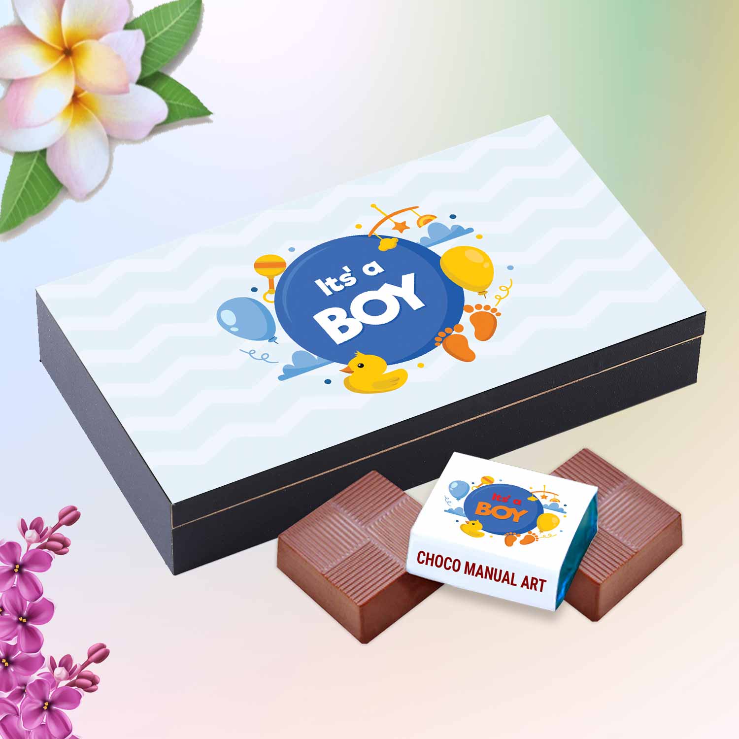 Photo Chocolate Gift for Baby Boy Announcement. Baby boy birth announcement "It's a Boy" customised chocolates.