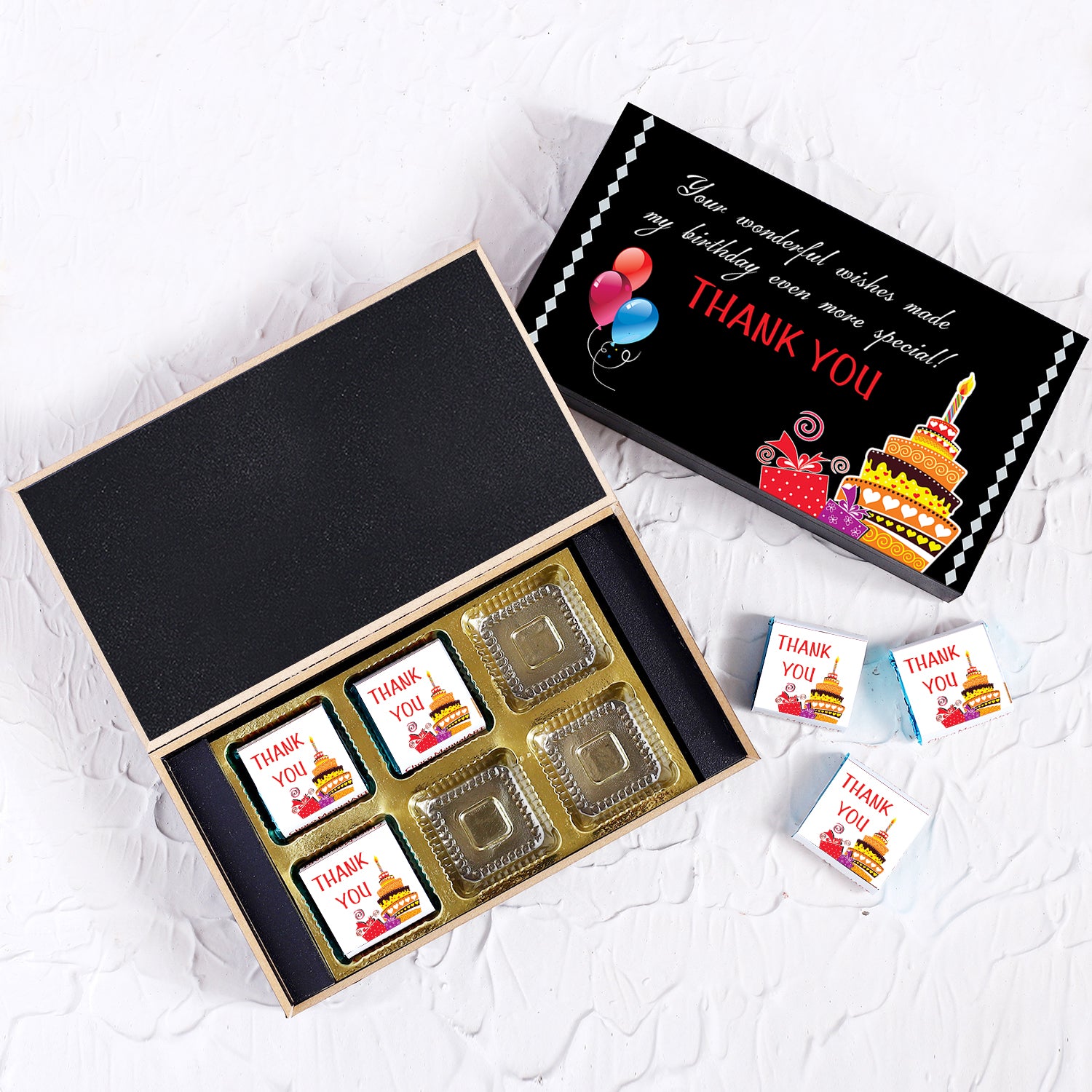 PERSONALISED BIRTHDAY RETURN GIFT WITH CUTE GIRAFFES BOX WRAPPED CHOCOLATES   Balloons & gifts printed personalised birthday return gift